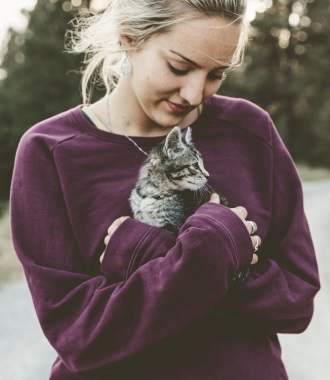 cute girl with kitten mobile